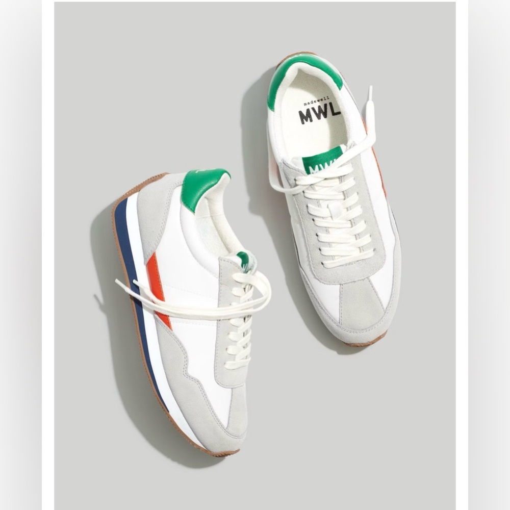 Madewell White and Gray Athletic Shoes with Green and Red Accents